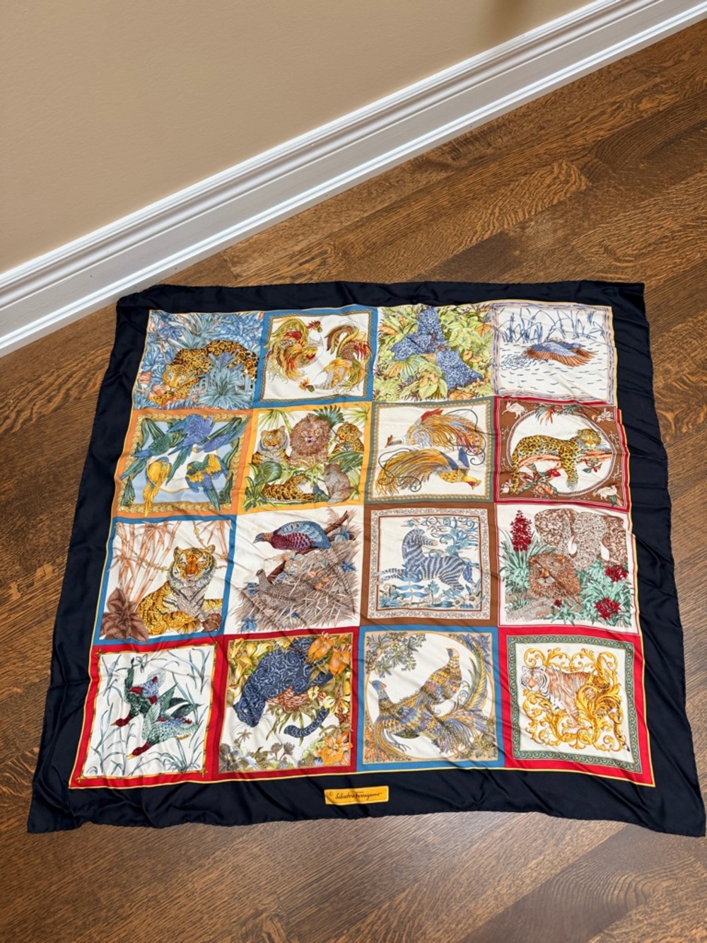 Vintage SALVATORE FERRAGAMO Authentic Scarf Silk Wild Animal Print 16 Panels - Picture 12 of 16